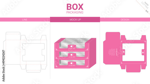 Box packaging and mockup die cut template