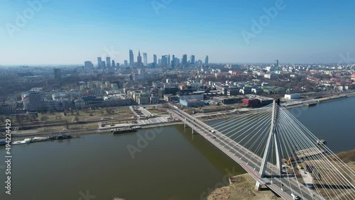 Panorama Warszawy z okolic mostu Świętokrzyskiego, widok z drona photo