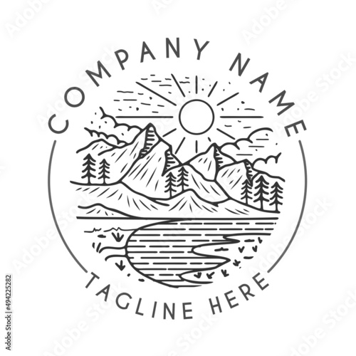 mountains illustration design with sun. for travel and adventure logos.