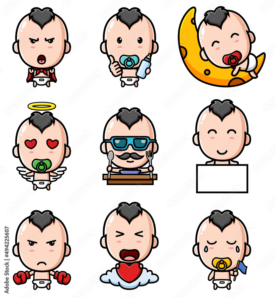 Fototapeta premium The cute rock baby of the mascot bundle set