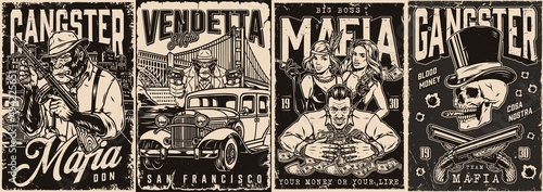 Mobsters monochrome vintage posters set