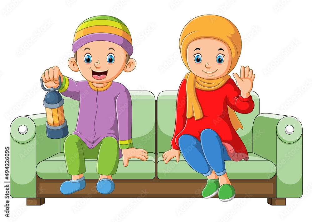 The couple is sitting together in the ramadan night The couple is sitting together in the ramadan night