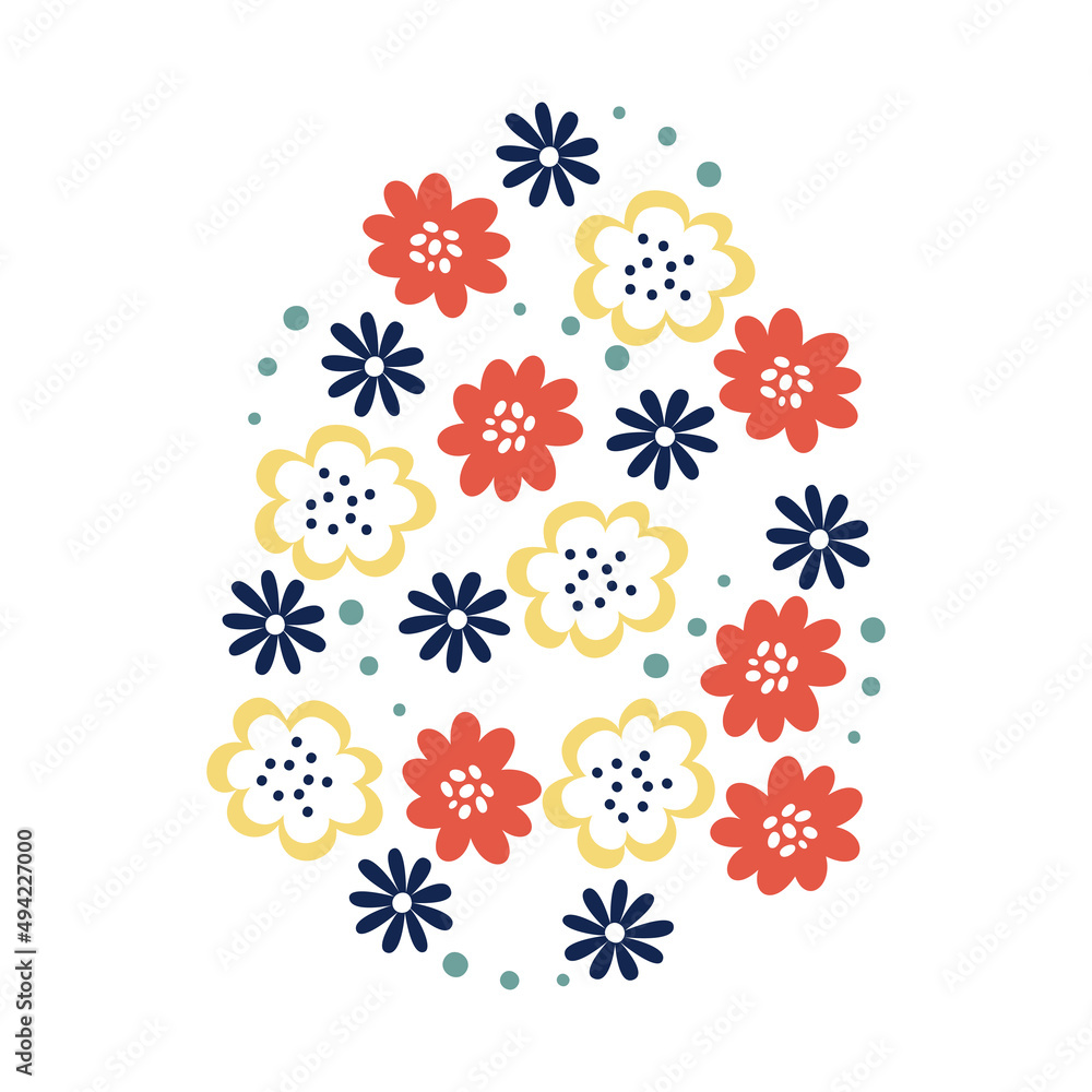 Easter vector egg with red and yellow flowers Easter vector egg with red and yellow flowers
