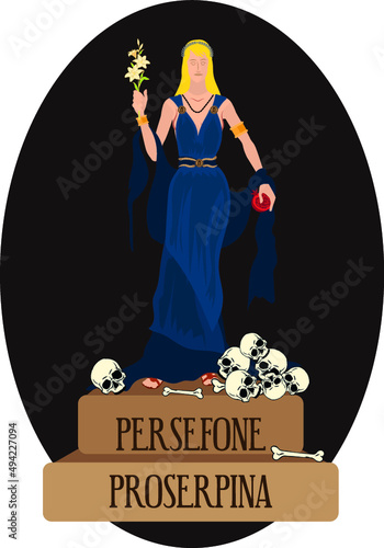 Isolated vector illustration of greek and roman mythological goddess,  Persephone, Proserpina. photo