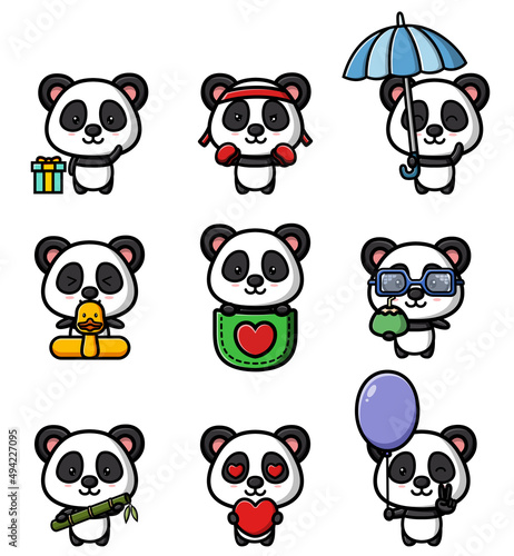The cute collection of the panda for the baby card mascot bundle set