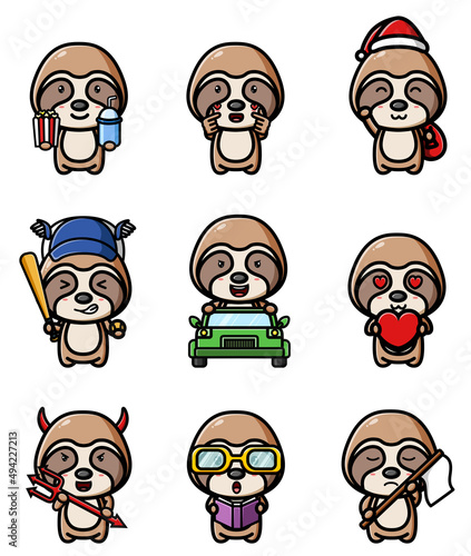 The collection of the cute sloth with for the baby card mascot bundle set