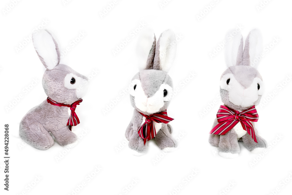 Fototapeta premium Cute toy bunny on white background