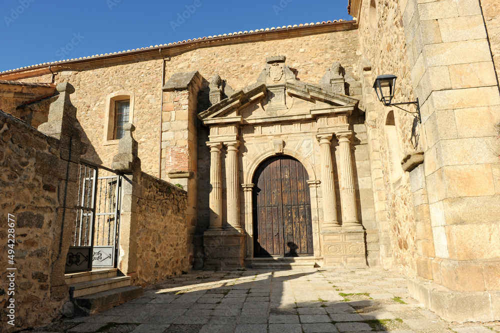 Renaissance door of the church of Santa Maria in Hervas, towns in the province of Caceres, Extremadura, Spain