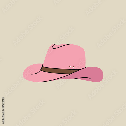 Wild west element in modern style flat, line style. Hand drawn vector illustration of old western cowboy hat fashion style, cartoon design. Cowboy patch, badge, emblem.