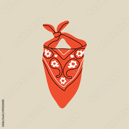 Wild west element in modern style flat, line style. Hand drawn vector illustration of western cowboy bandana, neckerchief or scarf fashion style, cartoon design. Cowboy patch, badge, emblem. photo