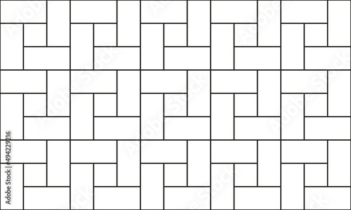 White and black simple seamless pattern of pavement with square blocks. Vector pathway texture top view. Outdoor concrete slab sidewalk. Cobblestone footpath or patio. Figured geometric surface