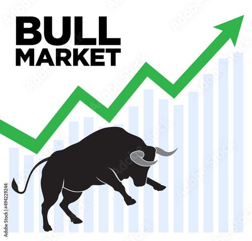Bull Run or Bullish Market Trend for Stock Exchange or Cryptocurrency. Green Up Arrow Graph for an Economy Boom.