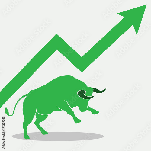 Bull Run or Bullish Market Trend for Stock Exchange or Cryptocurrency. Green Up Arrow Graph for an Economy Boom. photo