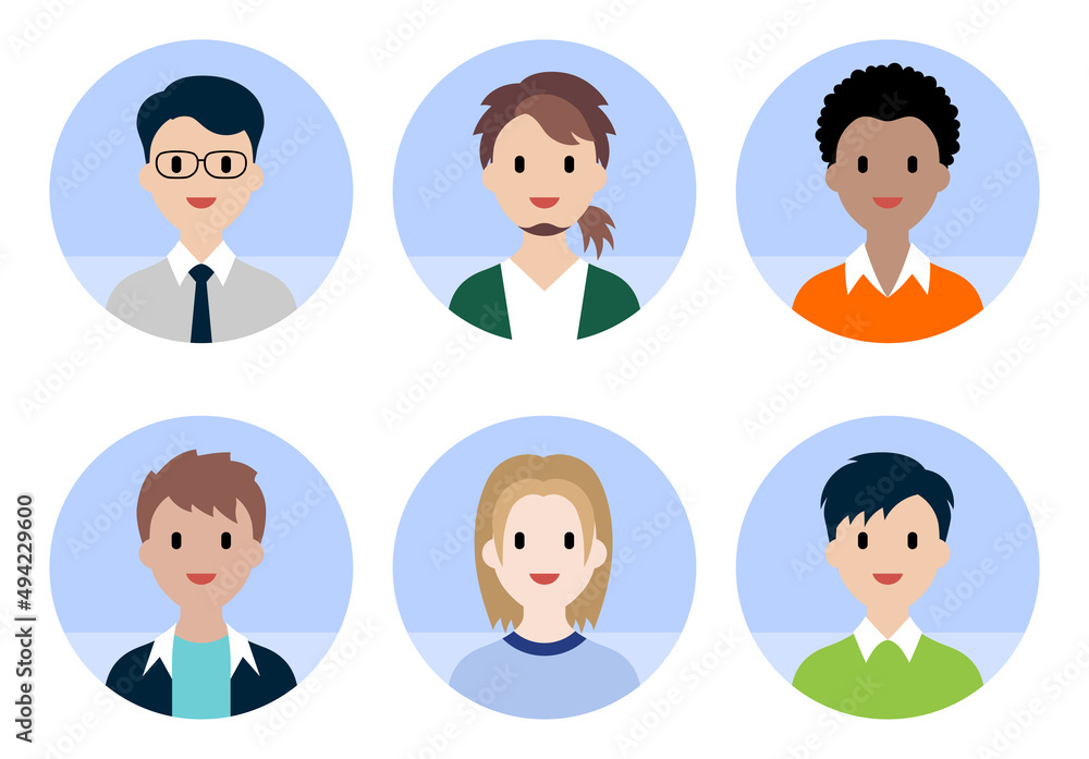 Men avatars flat sticker set Men avatars flat sticker set