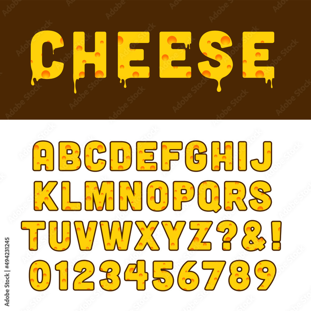 Alphabet and Numbers with Cheese Style Design