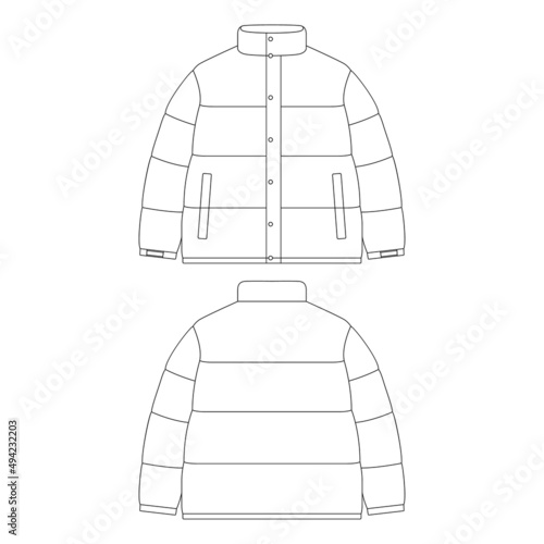 Template down jacket vector illustration flat design outline clothing