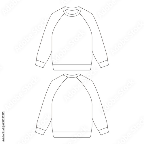 Template raglan crewneck vector illustration flat design outline clothing