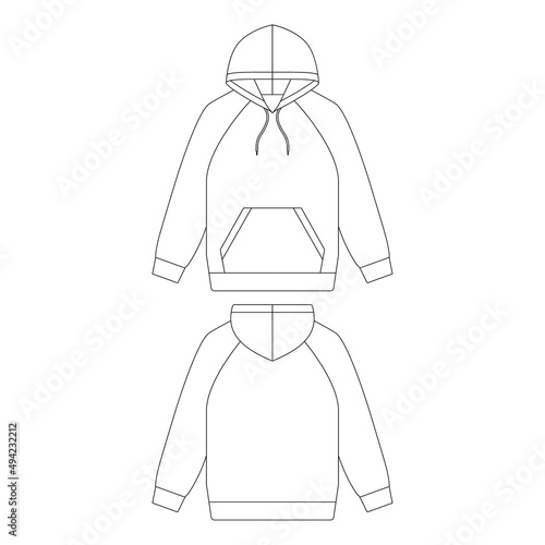 Template raglan hoodie vector illustration flat design outline clothing