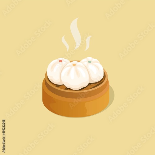 Bapao chinese food snack symbol cartoon illustration vector