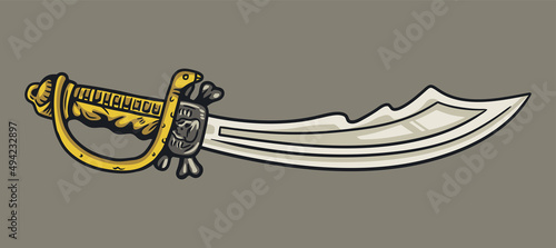 Vintage curve pirate sword. Hand drawn vector illustration