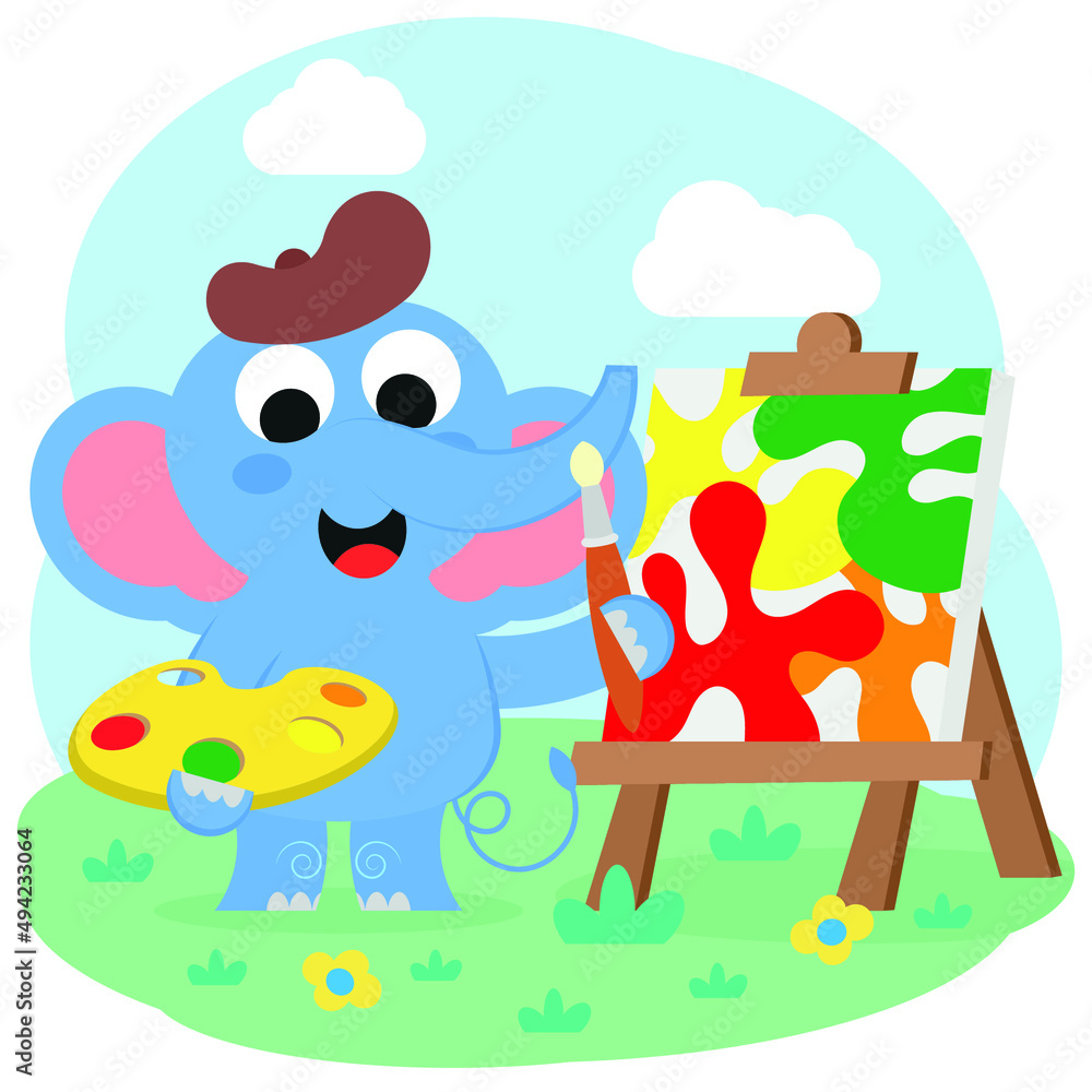 Fototapeta premium Cute elephant painting in nature