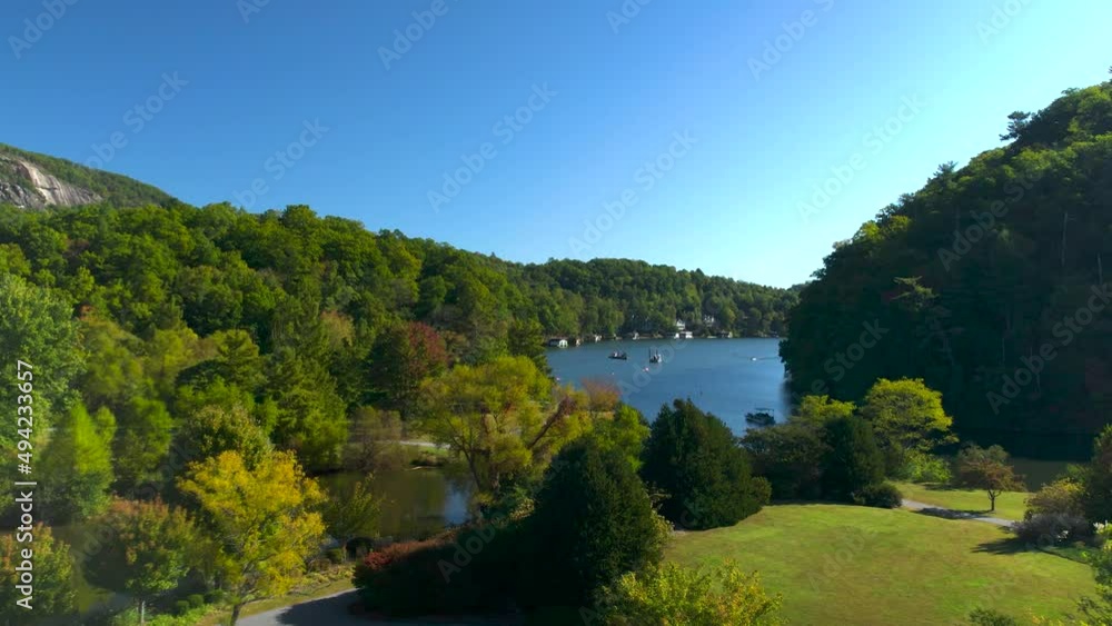 Drone view of beautiful Lake Lure in North Carolina. Filmed near Chimney Rock State Park. Drone view of beautiful Lake Lure in North Carolina. Filmed near Chimney Rock State Park.