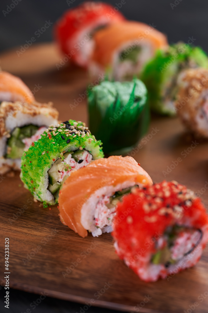Variety of sushi freshly prepared Variety of sushi freshly prepared