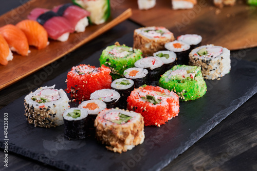 Variety of sushi freshly prepared