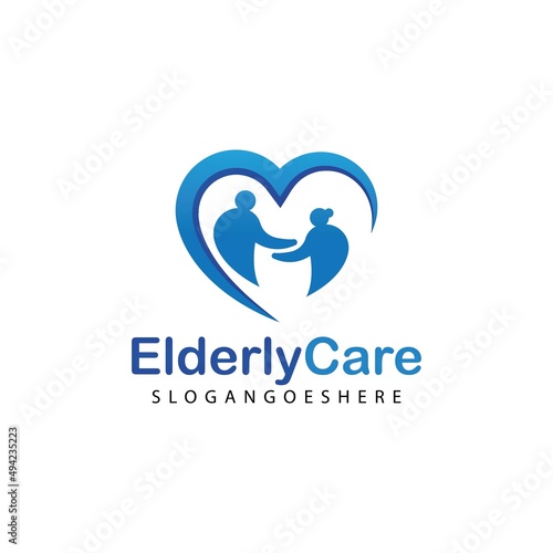 Elderly healthcare heart shaped logo. Nursing home sign