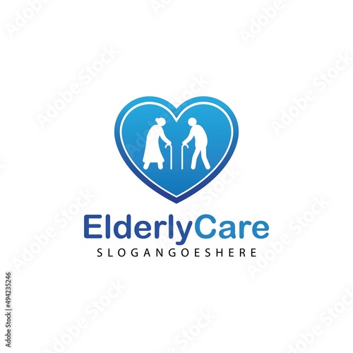 Elderly healthcare heart shaped logo. Nursing home sign
