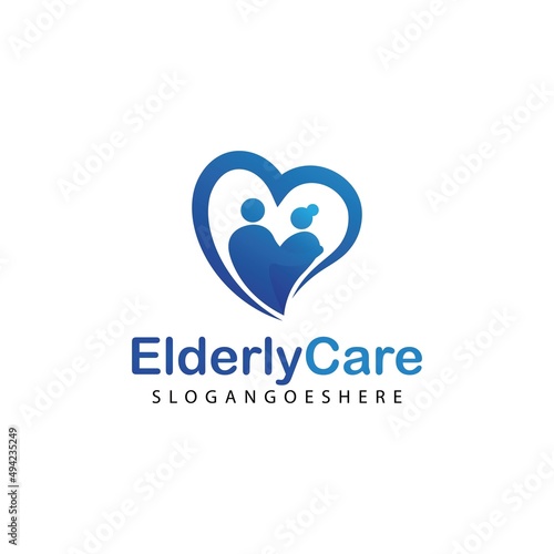 Elderly healthcare heart shaped logo. Nursing home sign