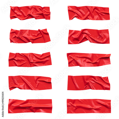 Red wrinkled adhesive tape isolated on white background. Red Sticky scotch tape of different sizes. Vector illustration.