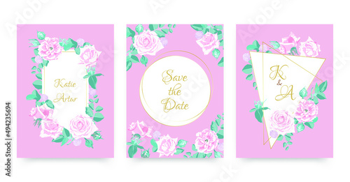 Wedding Card. Engagement Poster with Decorative Rose. Rustic Leaf Bouquet. We...