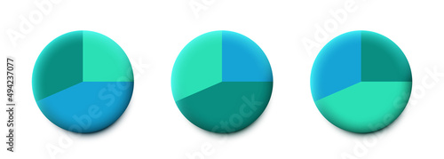 3d Pie Chart Examples. Round graph-chart of statistics. Vector clipart isolated on white background.