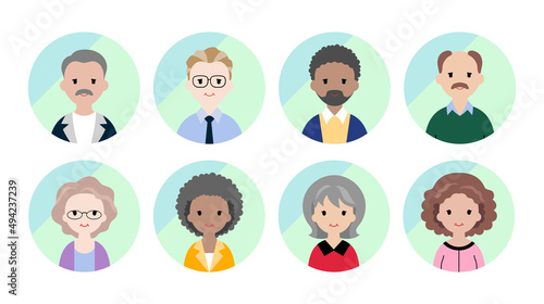 Old men and women avatars flat icon set
