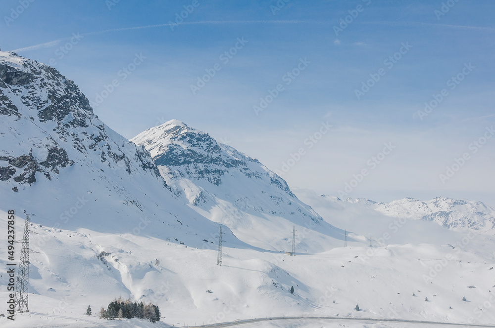 Bivio, Julierpass, Passstrasse, Passhöhe, Engadin, Alpen, Piz Turba, Piz Platta, Winter, Winterwanderweg, Wintersport, Graubünden, Schweiz