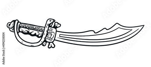 Vintage curve pirate sword. Hand drawn vector line art illustration