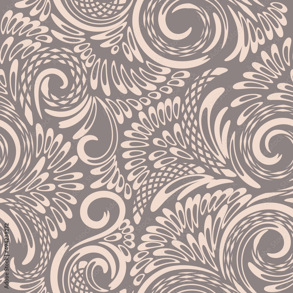 Vector seamless floral pattern with twisted elements