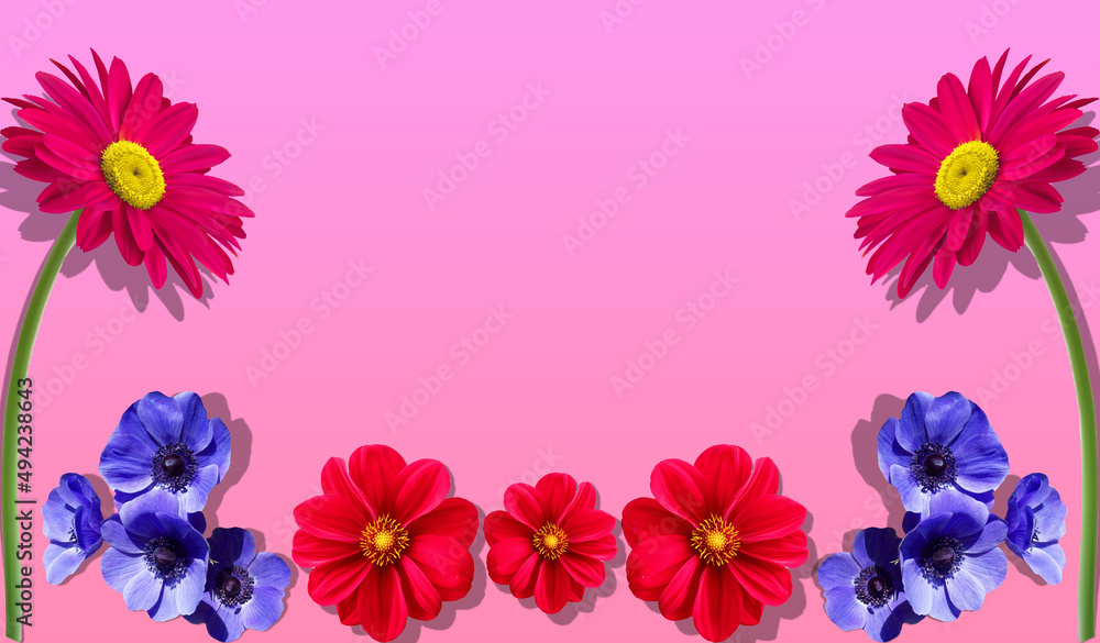 Pink Flower Frame, Customizable Floral Background Design. Nowruz celebration, Spring festival.