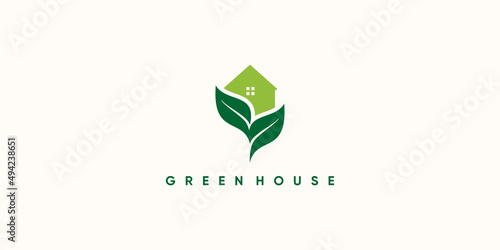 Green house logo design with creative modern concept Premium Vector