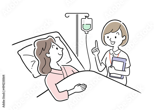 ベクターイラスト素材：入院中の女性と話す看護師
