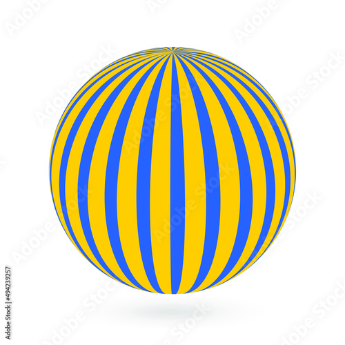 Decorative ball with yellow vertical stripes on a blue background. Design elements for advertising flyer, presentation template, brochure layout, book cover. Vector.