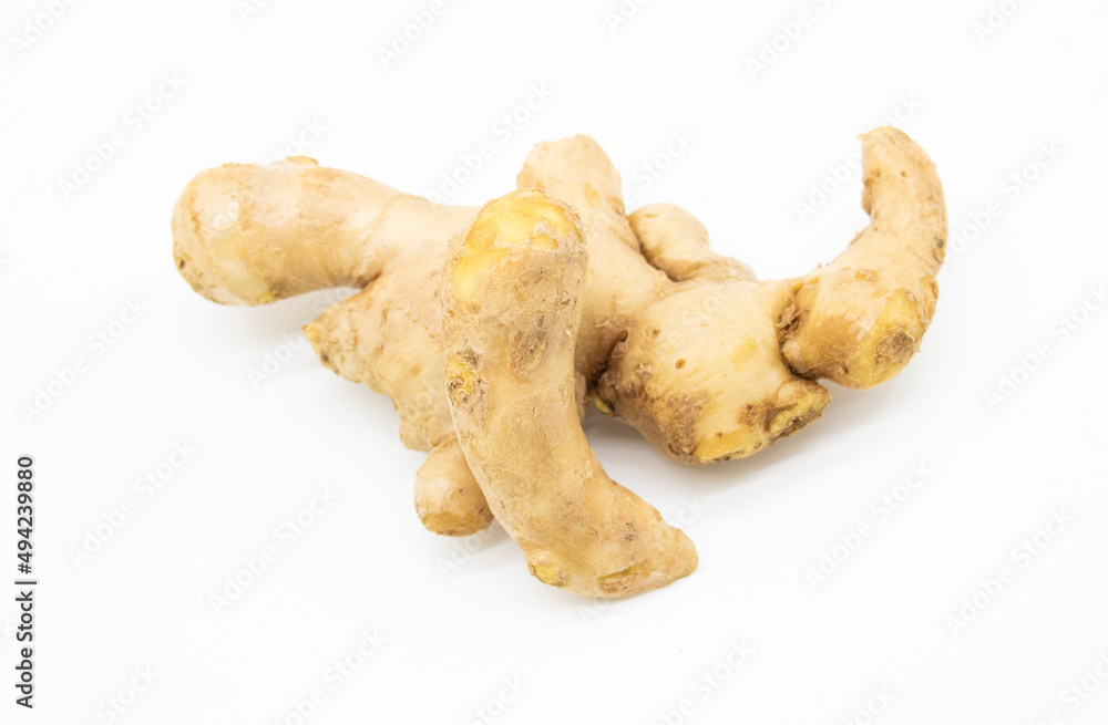 Fresh ginger on white background. top view Fresh ginger on white background. top view
