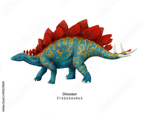 Fototapeta Naklejka Na Ścianę i Meble -  Stegosaurus illustration. Dinosaur with crest on back. Red crest