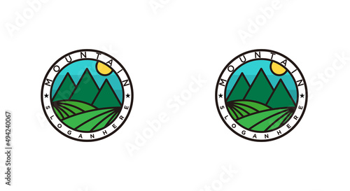 Landscape logo mountain template vector. Premium Vector