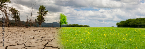 Klimawandel von Dürre zu Grüner Landschaft