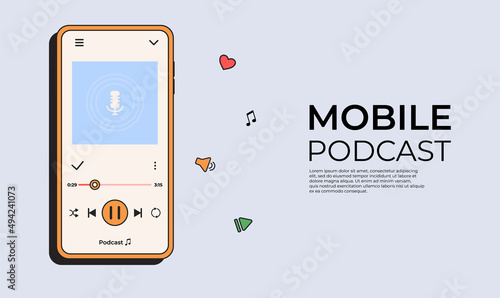 Mobile podcast banner in retro style for presentation product.