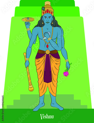 Isolated vector illustration of Hindú mythological god Vishnu
