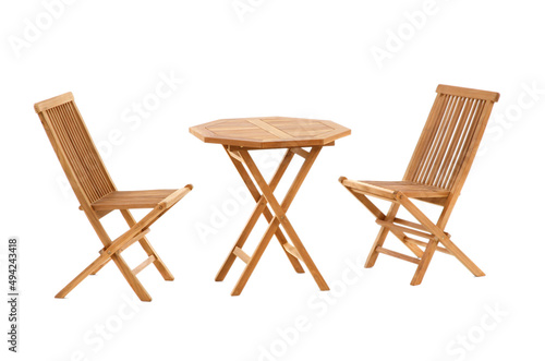teak wooden chairs and table isolated on white background