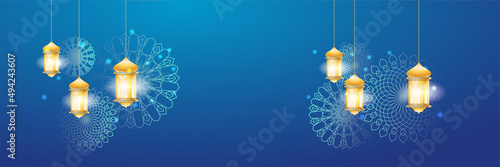 Stylish blue golden mosque design islamic banner background